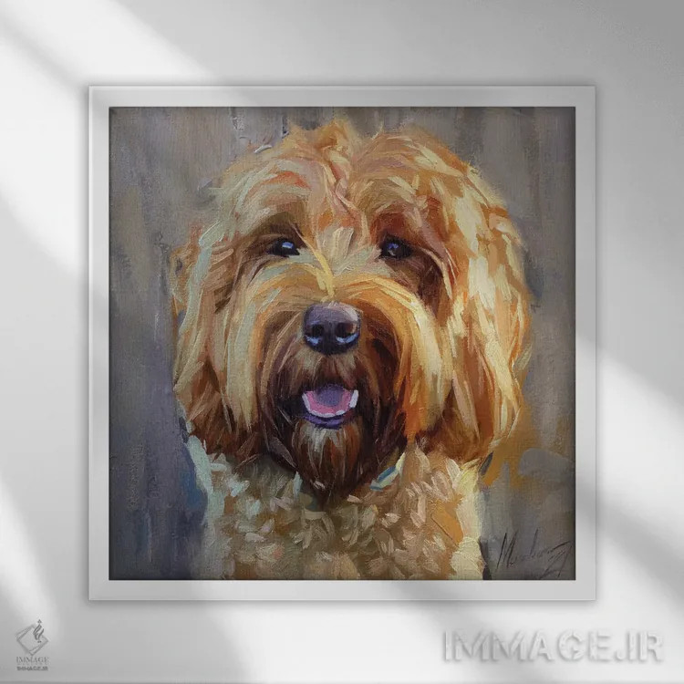 تابلو سگ اثر الکس مووچون - نمای قابدار سفید