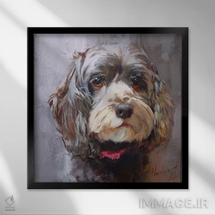 تابلو سگ پودل خانگی اثر الکس مووچون - نمای قابدار مشکی