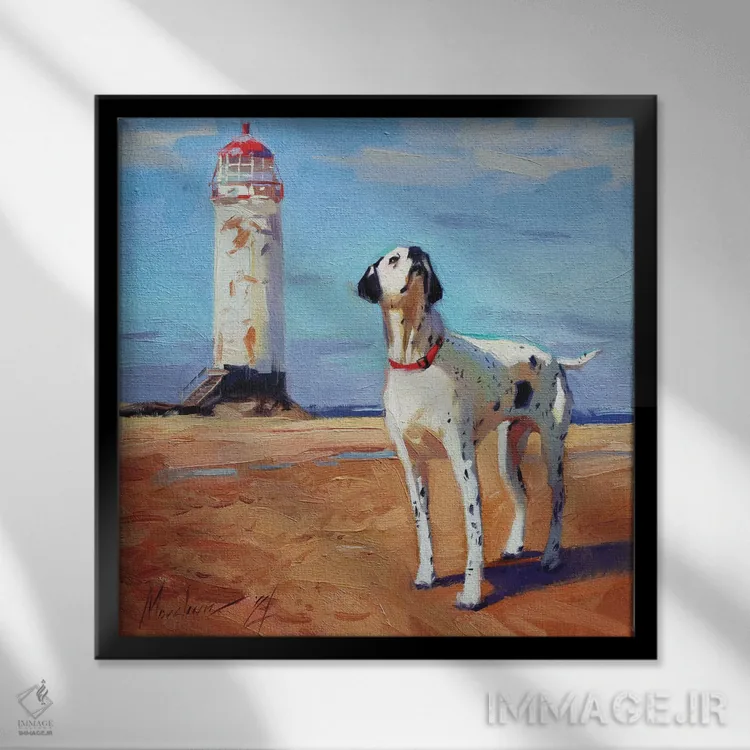 تابلو دالماتین (نژاد سگ) اثر الکس مووچون - نمای قابدار مشکی