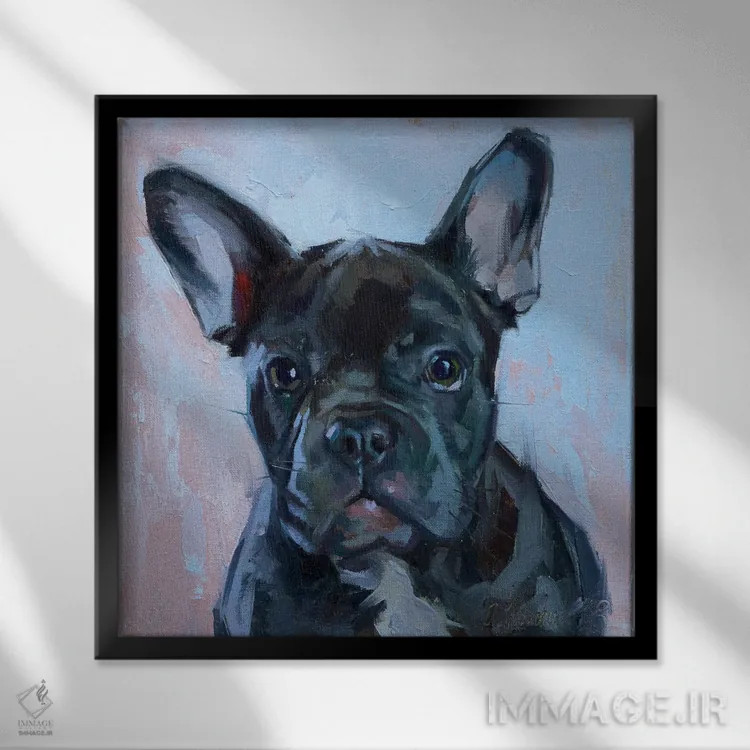 تابلو بولداگ سیاه اثر الکس مووچون - نمای قابدار مشکی