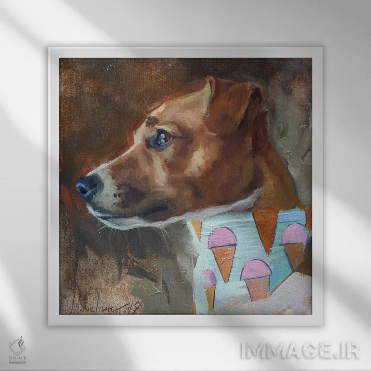 تابلو جک راسل (سگ) اثر الکس مووچون - نمای قابدار سفید