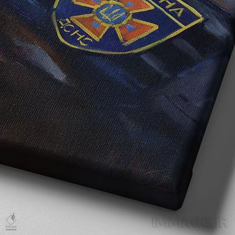 تابلو سگ جک راسل اوکراینی پاترون (نماد معروف اوکراینی) اثر الکس مووچون - نمای نزدیک بافت بوم