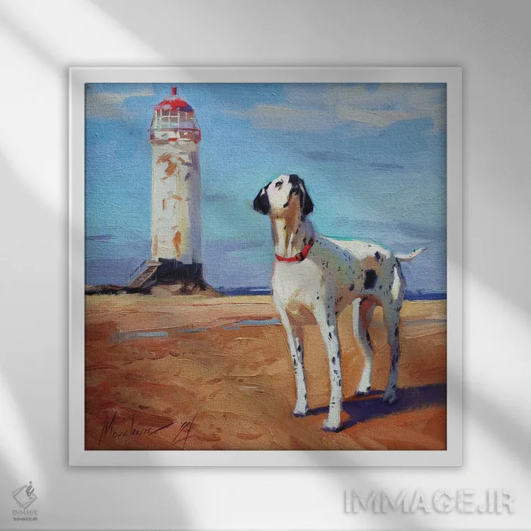 تابلو دالماتین (نژاد سگ) اثر الکس مووچون - نمای قابدار سفید