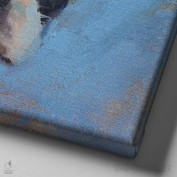 تابلو بولداگ فرانسوی (نژاد سگ) اثر الکس مووچون - نمای نزدیک بافت بوم