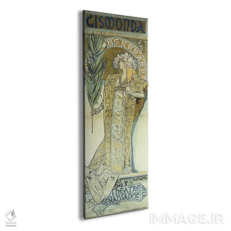 تابلو c.1894,گیزموندا، حدود ۱۸۹۴ (نام یک پوستر تئاتر) اثر آلفونس موخا (هنرمند آرت نووی چک) - نمای پرسپکتیو محصول