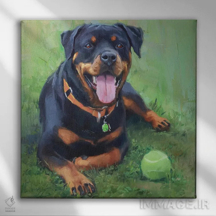 تابلو نقاشی روتوایلر (نژاد سگ) اثر الکس مووچون - نمای روبهرو روی دیوار