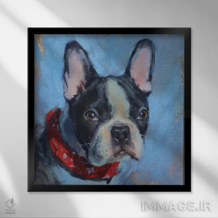 تابلو بولداگ فرانسوی (نژاد سگ) اثر الکس مووچون - نمای قابدار مشکی