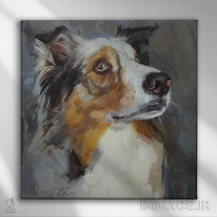 تابلو پرتـرهٔ سگ کولی اثر الکس مووچون - نمای روبهرو روی دیوار