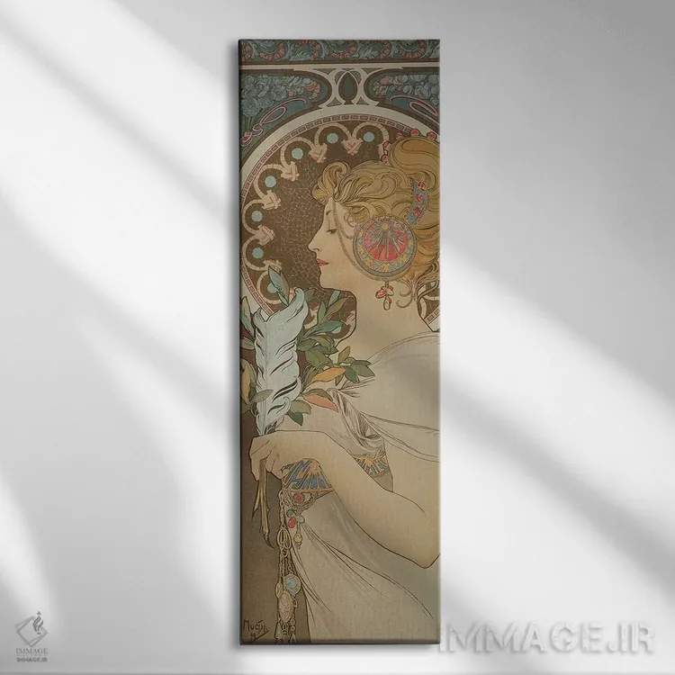 تابلو 1899,پَر، ۱۸۹۹ اثر آلفونس موخا (هنرمند آرت نووی چک) - نمای روبهرو روی دیوار