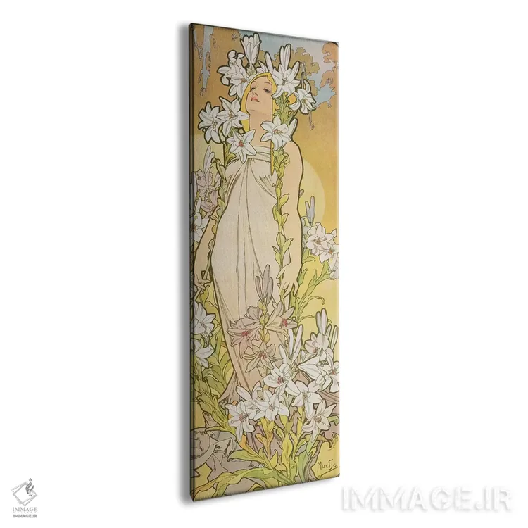 تابلو 1898,گلها: سوسن، ۱۸۹۸ اثر آلفونس موخا (هنرمند آرت نووی چک) - نمای پرسپکتیو محصول