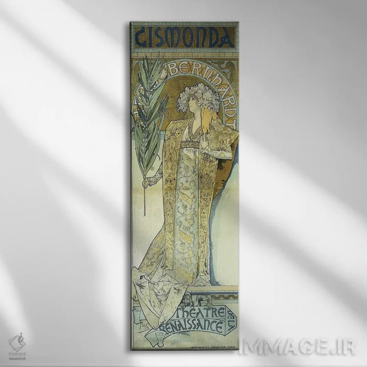 تابلو c.1894,گیزموندا، حدود ۱۸۹۴ (نام یک پوستر تئاتر) اثر آلفونس موخا (هنرمند آرت نووی چک) - نمای روبهرو روی دیوار