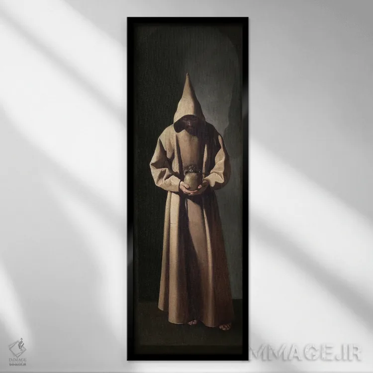 تابلو سنت فرانسیس در حال تأمل بر جمجمه، حدود ۱۶۳۵ اثر فرانسیسکو د زورباران (نقاش اسپانیایی باروک) - نمای قابدار مشکی