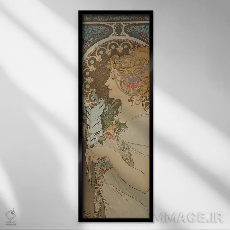 تابلو 1899,پَر، ۱۸۹۹ اثر آلفونس موخا (هنرمند آرت نووی چک) - نمای قابدار مشکی