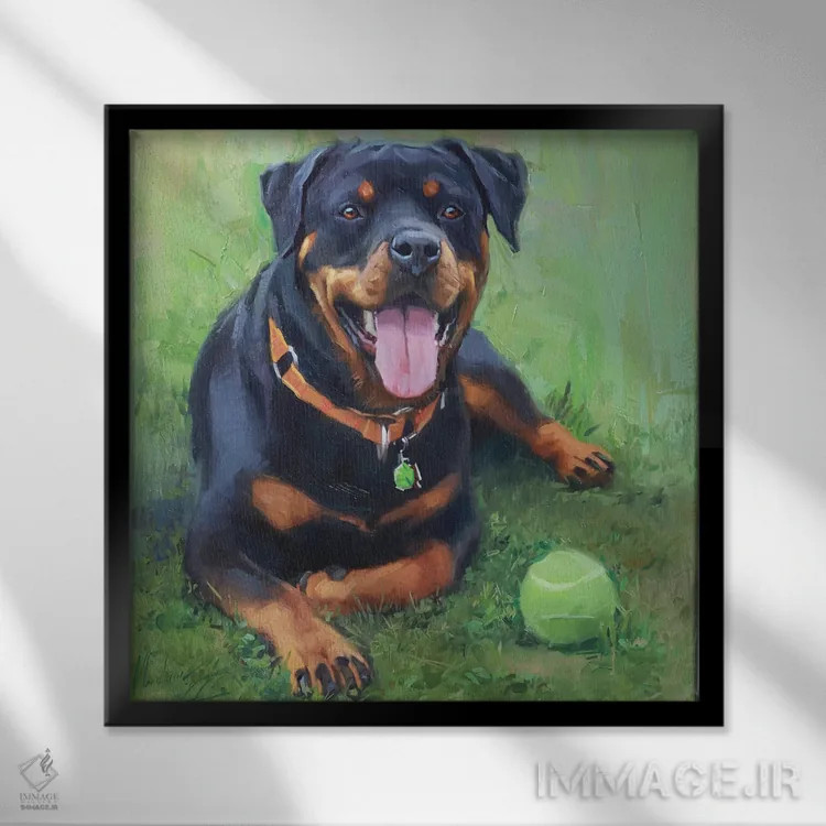 تابلو نقاشی روتوایلر (نژاد سگ) اثر الکس مووچون - نمای قابدار مشکی