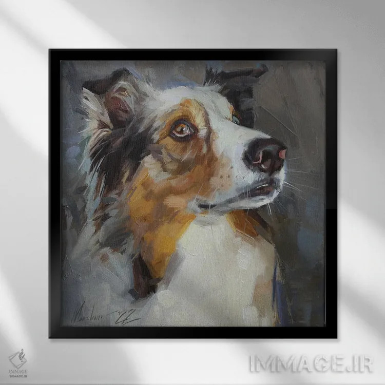 تابلو پرتـرهٔ سگ کولی اثر الکس مووچون - نمای قابدار مشکی