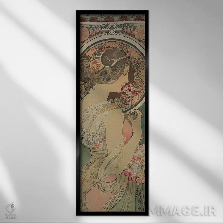 تابلو 1899,پریمروز (گل)، ۱۸۹۹ اثر آلفونس موخا (هنرمند آرت نووی چک) - نمای قابدار مشکی