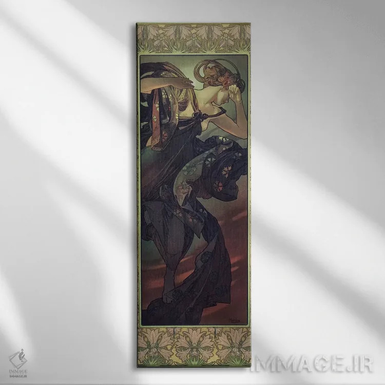 تابلو 1902,ماه و ستارگان: ستاره شامگاهی، ۱۹۰۲ اثر آلفونس موخا (هنرمند آرت نووی چک) - نمای روبهرو روی دیوار