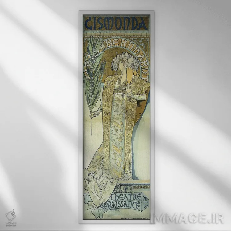 تابلو c.1894,گیزموندا، حدود ۱۸۹۴ (نام یک پوستر تئاتر) اثر آلفونس موخا (هنرمند آرت نووی چک) - نمای قابدار سفید
