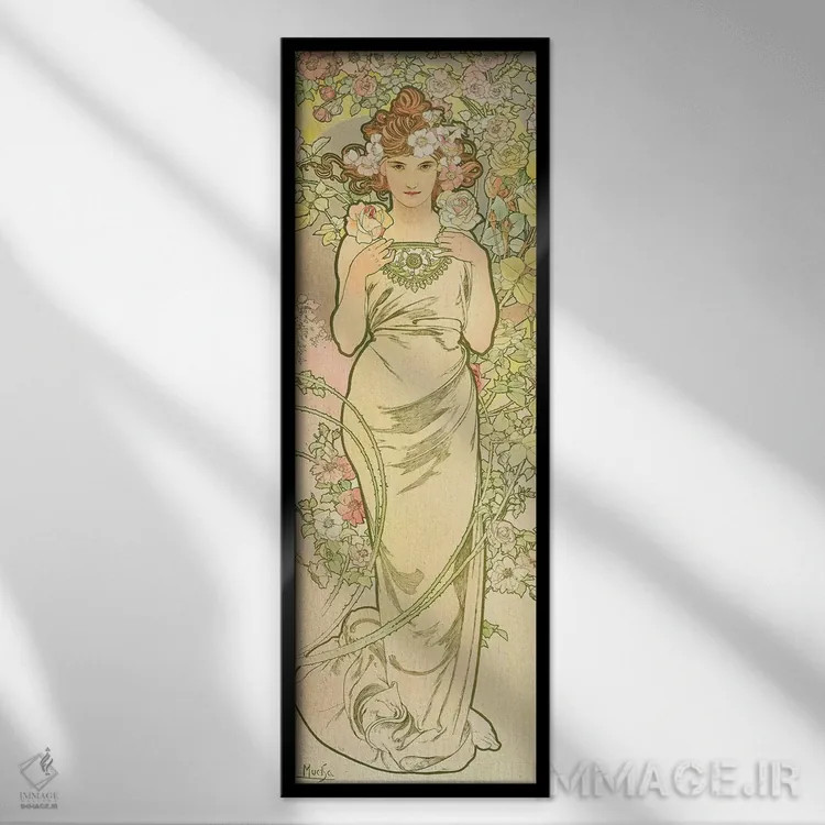 تابلو 1898,گلها: رز، ۱۸۹۸ اثر آلفونس موخا (هنرمند آرت نووی چک) - نمای قابدار مشکی