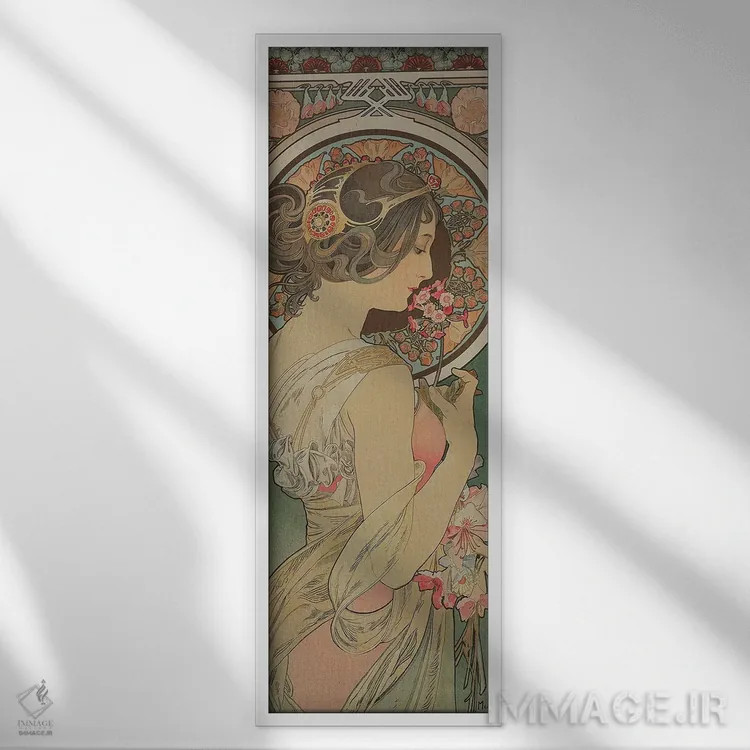 تابلو 1899,پریمروز (گل)، ۱۸۹۹ اثر آلفونس موخا (هنرمند آرت نووی چک) - نمای قابدار سفید
