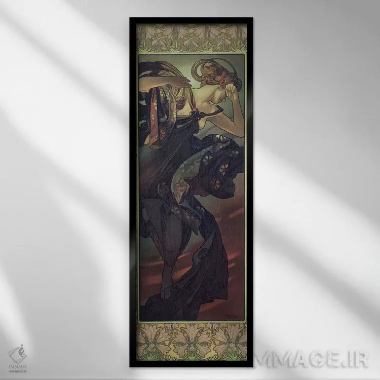 تابلو 1902,ماه و ستارگان: ستاره شامگاهی، ۱۹۰۲ اثر آلفونس موخا (هنرمند آرت نووی چک) - نمای قابدار مشکی