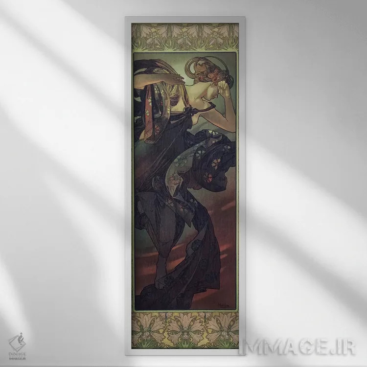 تابلو 1902,ماه و ستارگان: ستاره شامگاهی، ۱۹۰۲ اثر آلفونس موخا (هنرمند آرت نووی چک) - نمای قابدار سفید