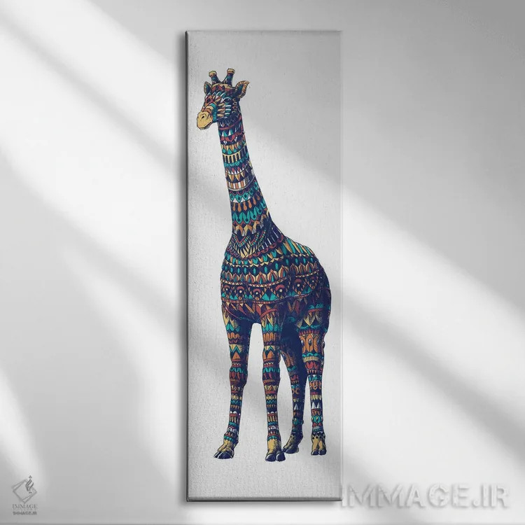 تابلو زرافه تزیینی رنگی شماره ۱ اثر بیوورکز - نمای روبهرو روی دیوار