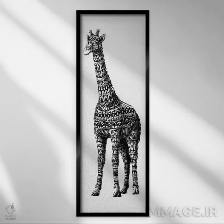 تابلو زرافه تزیینی اثر بیوورکز - نمای قابدار مشکی