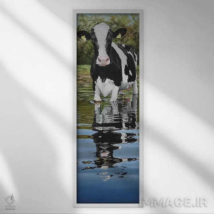 تابلو گاو در نهر اثر کلارا باستین - نمای قابدار سفید