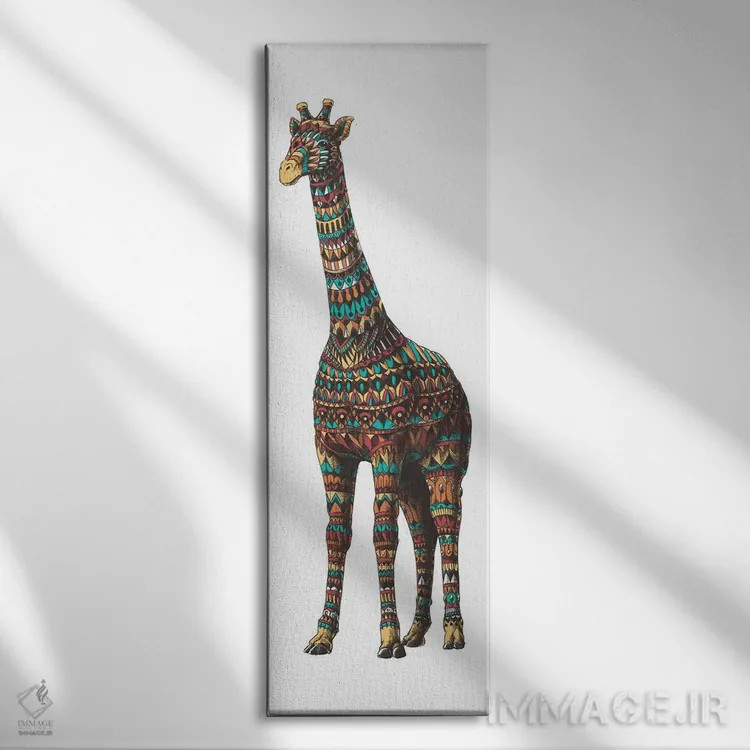 تابلو زرافه تزیینی رنگی شماره ۲ اثر بیوورکز - نمای روبهرو روی دیوار