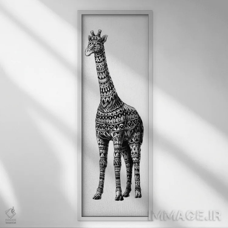 تابلو زرافه تزیینی اثر بیوورکز - نمای قابدار سفید