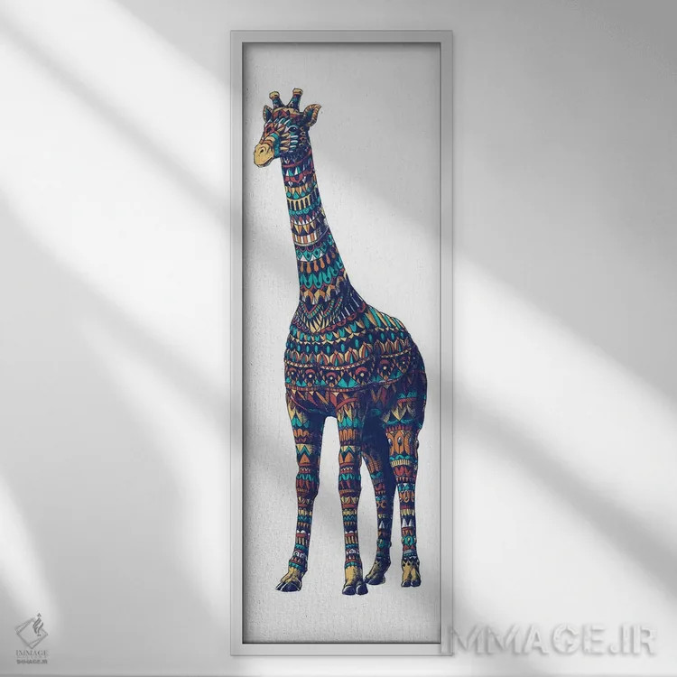 تابلو زرافه تزیینی رنگی شماره ۱ اثر بیوورکز - نمای قابدار سفید