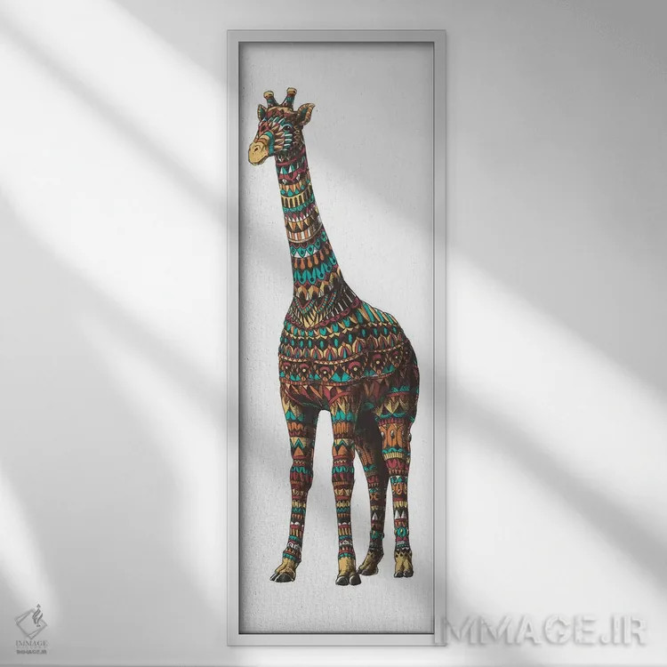 تابلو زرافه تزیینی رنگی شماره ۲ اثر بیوورکز - نمای قابدار سفید