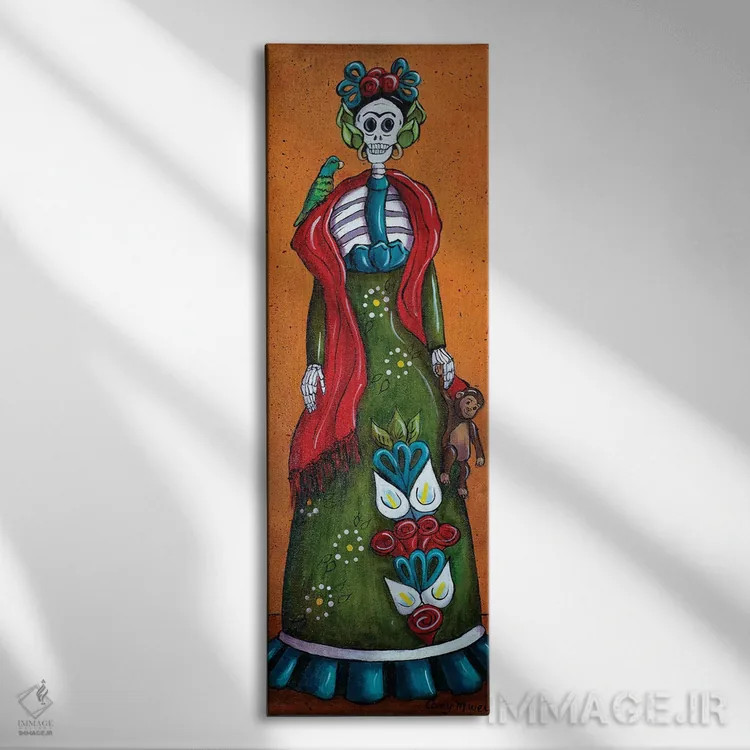 تابلو فریدا با میمون اثر کندی مایر - نمای روبهرو روی دیوار