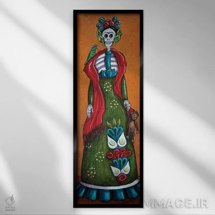 تابلو فریدا با میمون اثر کندی مایر - نمای قابدار مشکی