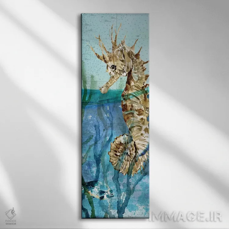 تابلو "اسب دریایی اقیانوس آرام" اثر کارول رابینسون - نمای روبهرو روی دیوار
