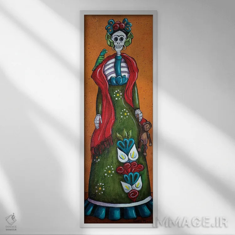 تابلو فریدا با میمون اثر کندی مایر - نمای قابدار سفید