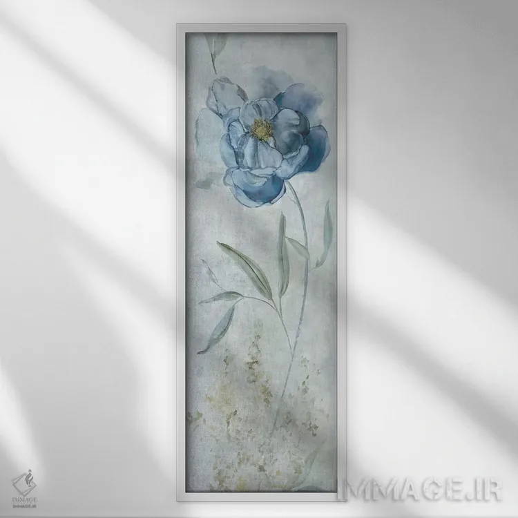 تابلو صد تومانی آبی (نوعی گل) اثر کارول رابینسون - نمای قابدار سفید