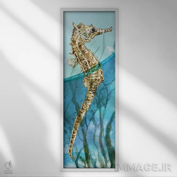 تابلو اسب دریایی دلری ۱ اثر کارول رابینسون - نمای قابدار سفید