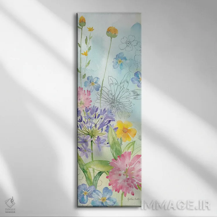تابلو ترکیب گلهای وحشی عمودی I اثر سینتیا کولتر - نمای روبهرو روی دیوار