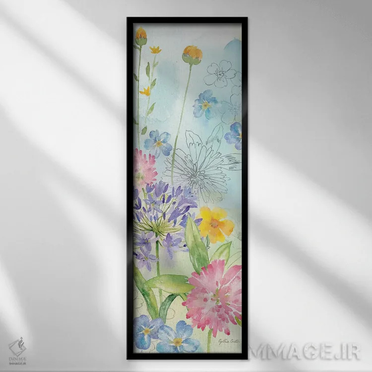 تابلو ترکیب گلهای وحشی عمودی I اثر سینتیا کولتر - نمای قابدار مشکی