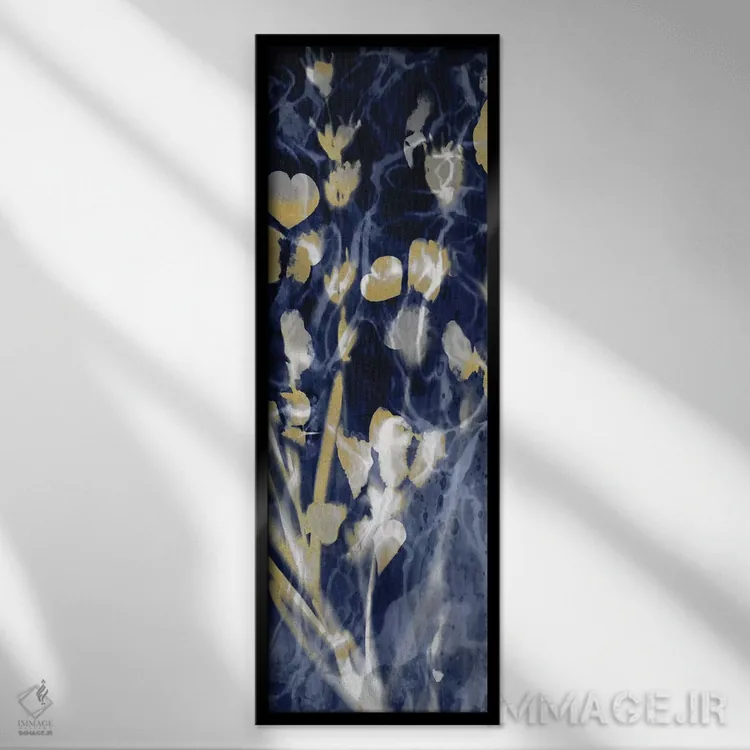 تابلو طبیعت نیلی با طلایی ۱ اثر دنیل کارسون - نمای قابدار مشکی