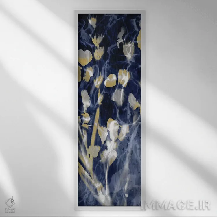 تابلو طبیعت نیلی با طلایی ۱ اثر دنیل کارسون - نمای قابدار سفید