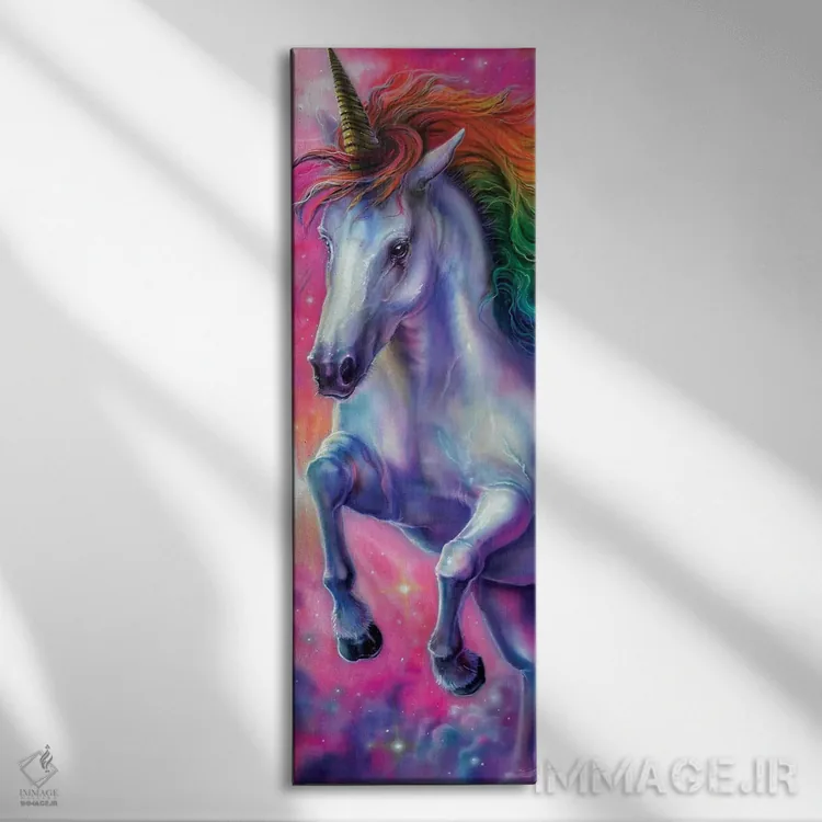 تابلو اسب تکشاخ فضایی اثر درک تورکوت - نمای روبهرو روی دیوار