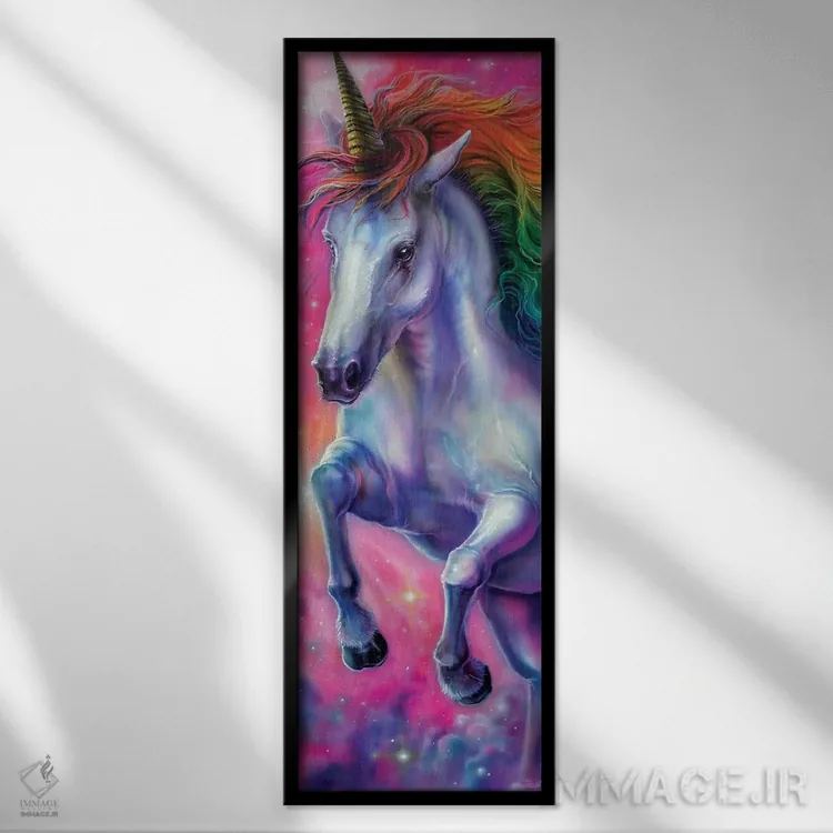 تابلو اسب تکشاخ فضایی اثر درک تورکوت - نمای قابدار مشکی