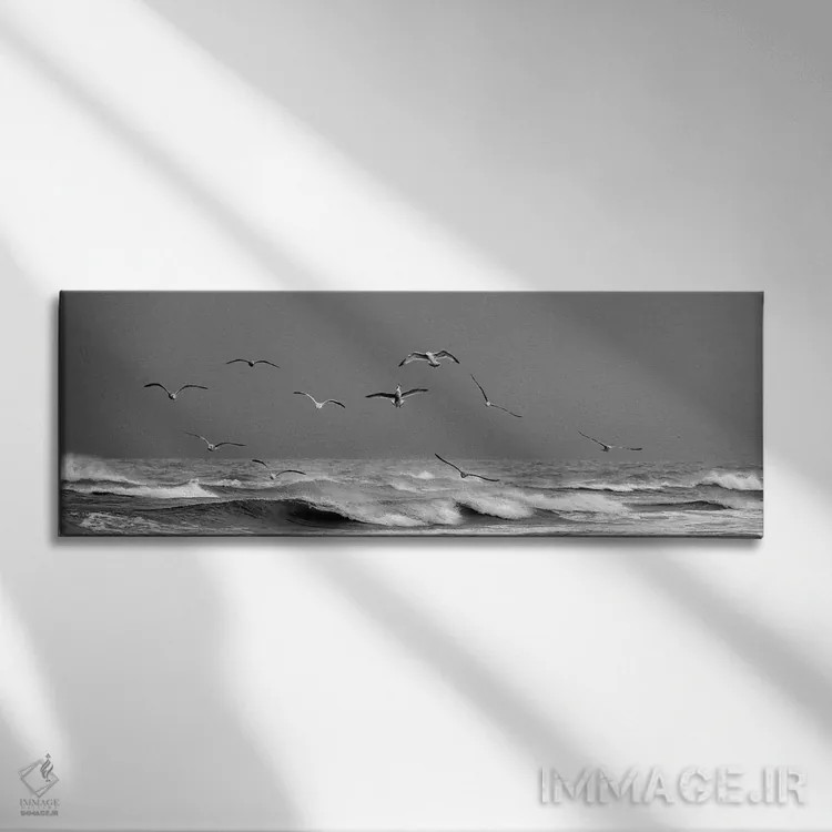 تابلو پرواز مرغهای دریایی بر ساحل وحشی اسکاگن (دانمارک) اثر دنیل گاستاگر - نمای روبهرو روی دیوار