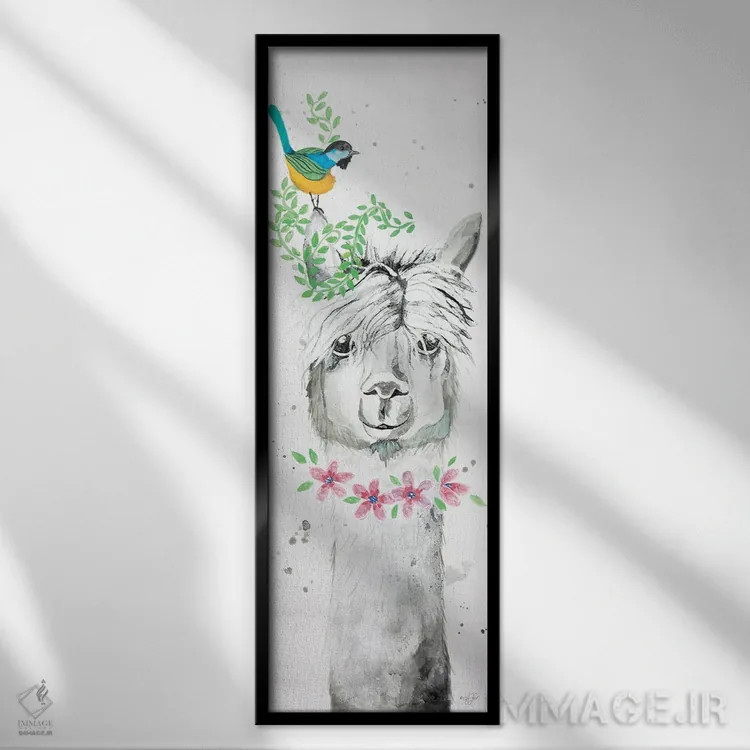 تابلو آلپاکای چشمکزن اثر دایان فیفر - نمای قابدار مشکی