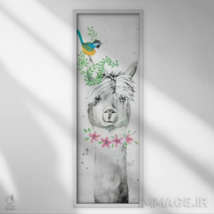 تابلو آلپاکای چشمکزن اثر دایان فیفر - نمای قابدار سفید
