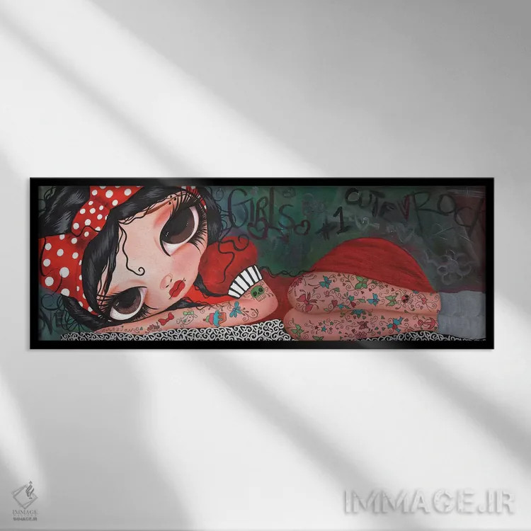 تابلو بلو پینآپ (طرح دختر پینآپ، نام Belle) اثر داتی گلیسون - نمای قابدار مشکی