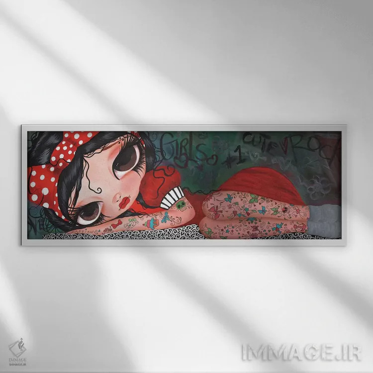 تابلو بلو پینآپ (طرح دختر پینآپ، نام Belle) اثر داتی گلیسون - نمای قابدار سفید